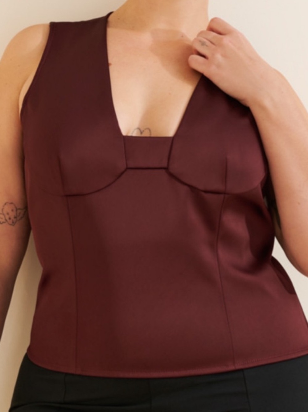 Anthropologie 26W Plus Top Sleeveless Plunge Neck Top in Brown NWT